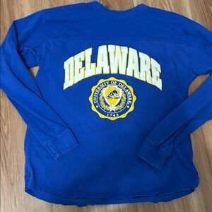 Pressbox Blue Long Sleeve Tee with Yellow Delaware Print